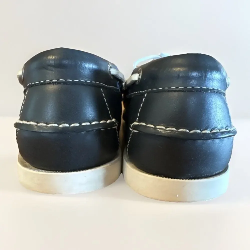 LL Bean Navy Blue Leather Boat Shoes Women's 8.5 Moccasin Deck Loafers